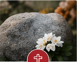 Grabstein mit Blumen